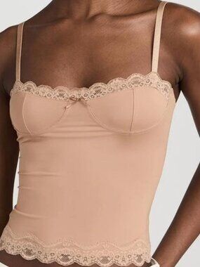 Lioness top model lace trim cami in beige nude